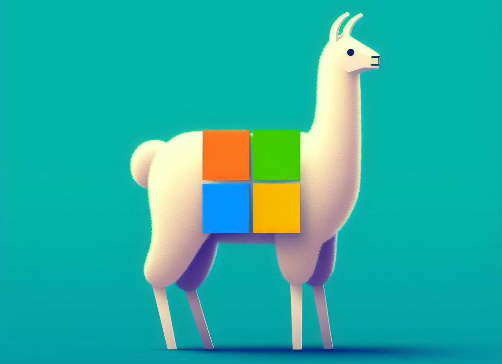 A digital art llama with Microsoft's logo